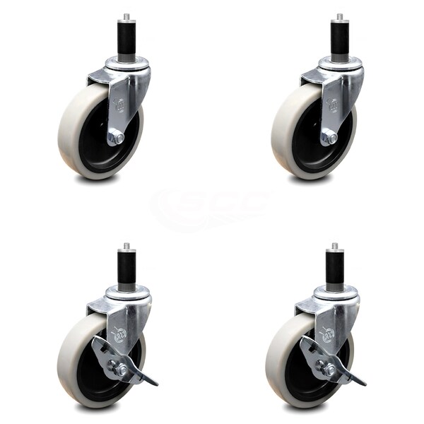 4 Inch Thermoplastic Wheel 1-1/4 Inch Expanding Stem Caster Set with 2 Brakes